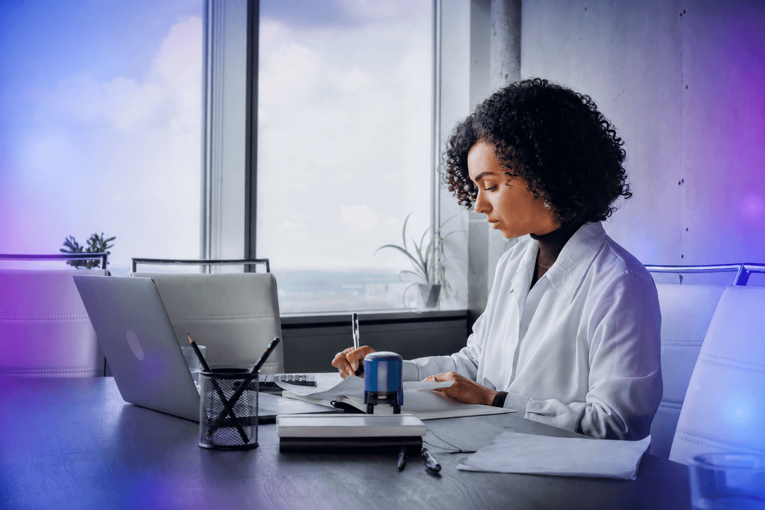 Independent care professional working at her desk